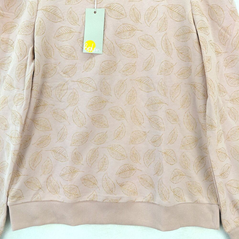 Boden Sweatshirt Womens 6 Pink Gold Metalic Leaf Floral Print Puff Sleeve NEW - Picture 3 of 13